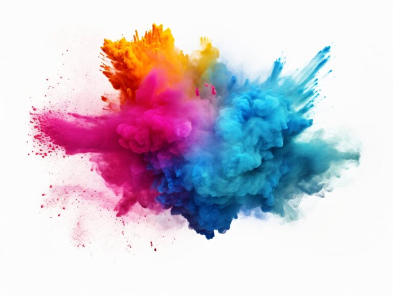 Colorful cloud of pink, orange, and blue powder.