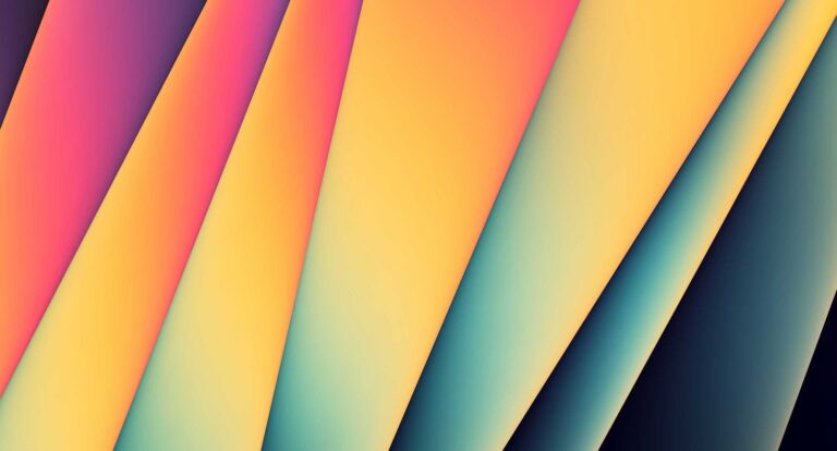 Abstract graphic with colorful diagonal bands in pink, yellow, teal, and navy.