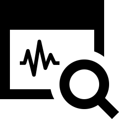 Analysis icon combining a magnifying glass and waveform.